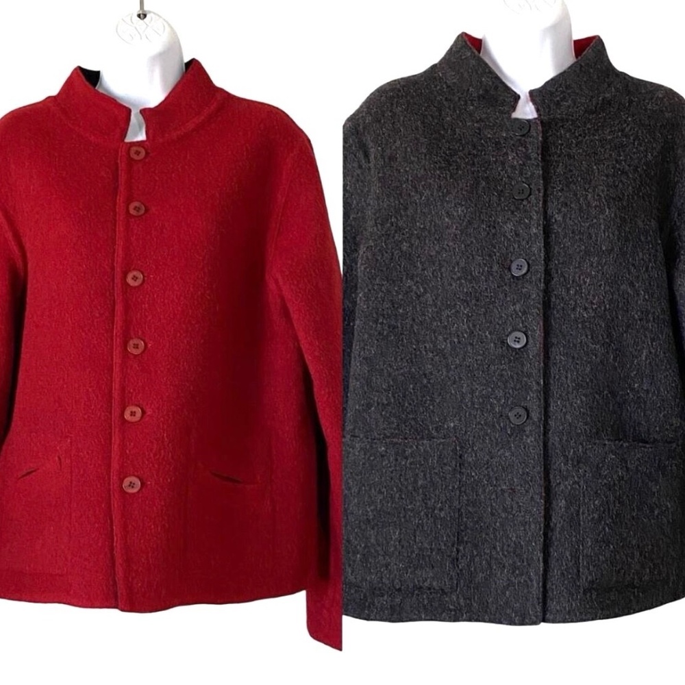 Millma’s Reversible Alpaca Jacket Size Large Red Gray Pockets Boxy Made In Peru